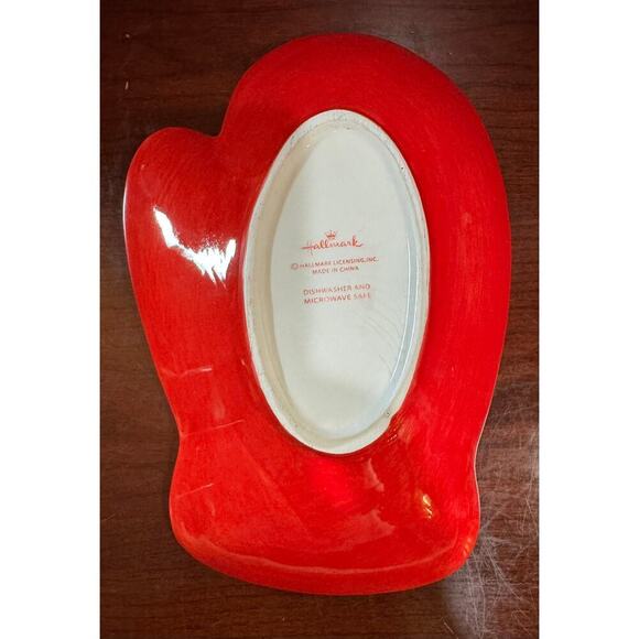 Hallmark Christmas Or Winter Theme Red Mitten W/ Snowflake Serving Plate Dish - Picture 3 of 6